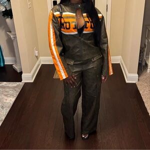 Women's Olive Green and Orange Jumpsuit